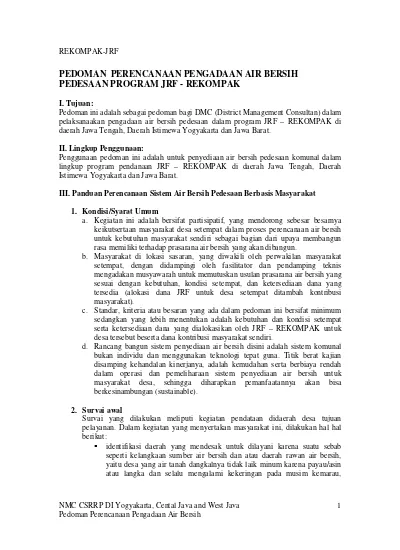 Pedoman Perencanaan Pengadaan Air Bersih Pedesaan Program Jrf Rekompak