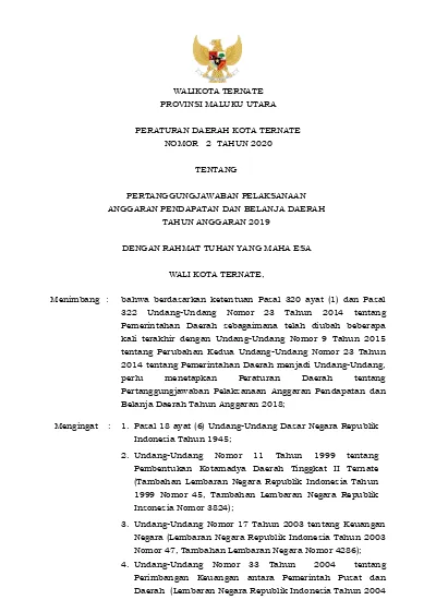 WALIKOTA TERNATE PROVINSI MALUKU UTARA PERATURAN DAERAH KOTA TERNATE