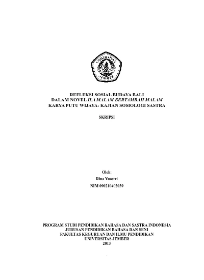 Refleksi Sosial Budaya Bali Dalam Novel Ila Malam Bertambah Malam Karya