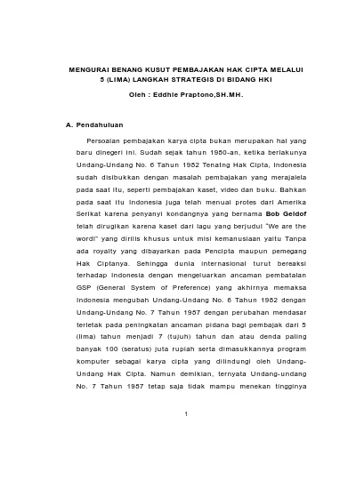 MENGURAI BENANG KUSUT PEMBAJAKAN HAK CIPTA MELALUI 5 LIMA LANGKAH