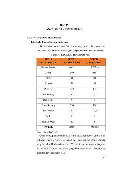 BAB IV ANALISIS DAN PEMBAHASAN Tabel 4 1 Lalu Lintas Harian Rata Rata