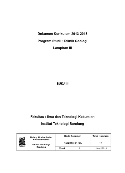 Dokumen Kurikulum Program Studi Teknik Geologi Lampiran Iii Buku Iii Fakultas Ilmu Dan