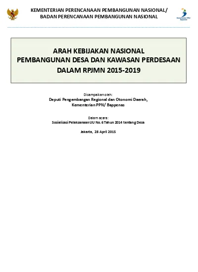 ARAH KEBIJAKAN NASIONAL PEMBANGUNAN DESA DAN KAWASAN PERDESAAN DALAM RPJMN