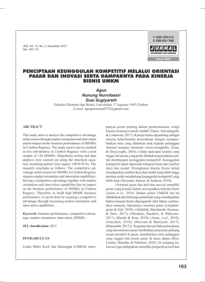 PENCIPTAAN KEUNGGULAN KOMPETITIF MELALUI ORIENTASI PASAR DAN INOVASI