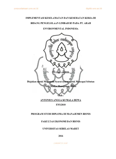 Implementasi Kesetan Dan Kesehatan Kerja Di Bidang Pengelolaan Limbah