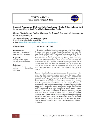 WARTA ARDHIA Jurnal Perhubungan Udara Simulasi Perancangan Drainase