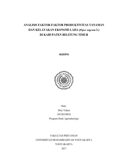 Analisis Faktor Faktor Produktivitas Tanaman Dan Kelayakan Ekonomi Lada