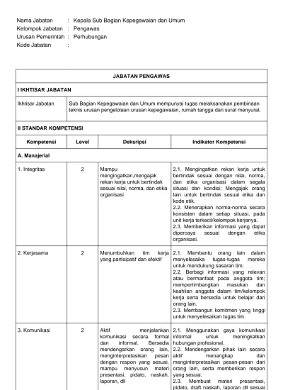 Nama Jabatan Kepala Sub Bagian Kepegawaian Dan Umum Kelompok Jabatan