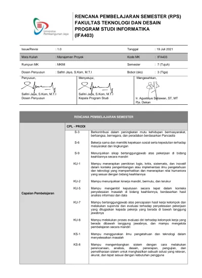 Rencana Pembelajaran Semester Rps Fakultas Teknologi Dan Desain