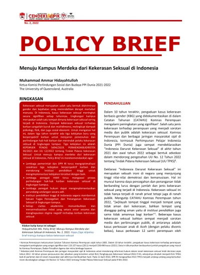 POLICY BRIEF Menuju Kampus Merdeka Dari Kekerasan Seksual Di Indonesia