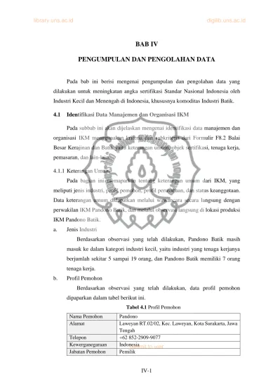 Bab Iv Pengumpulan Dan Pengolahan Data