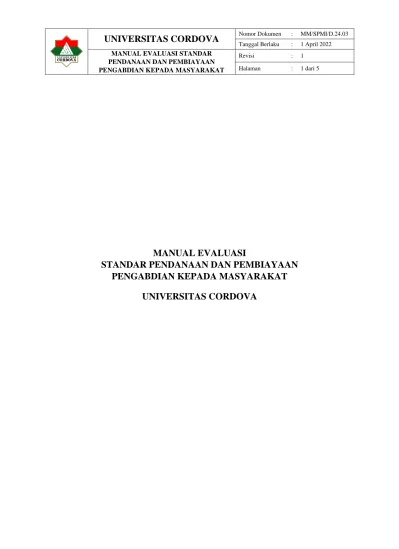 MANUAL EVALUASI STANDAR PENDANAAN DAN PEMBIAYAAN PENGABDIAN KEPADA