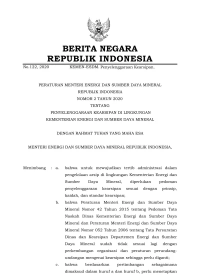 No 122 2020 BERITA NEGARA REPUBLIK INDONESIA KEMEN ESDM