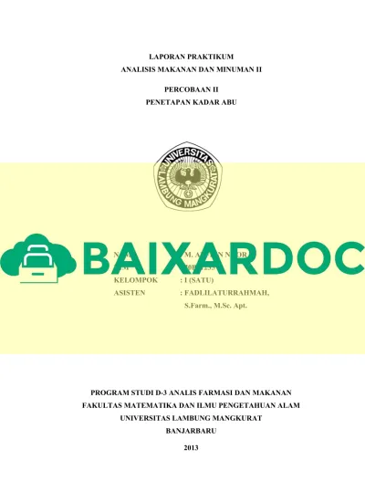 LAPORAN PRAKTIKUM ANALISIS MAKANAN DAN MINUMAN II PERCOBAAN II