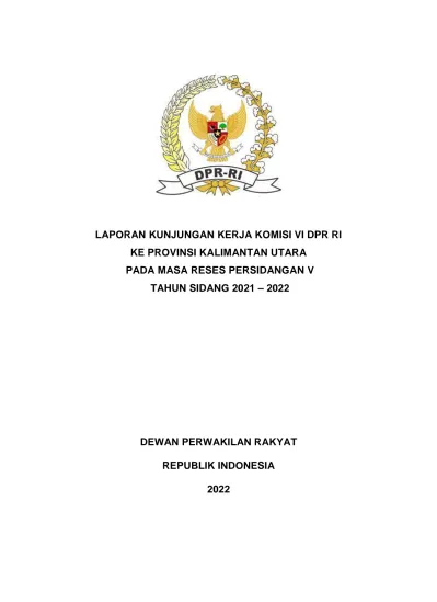 Laporan Kunjungan Kerja Komisi Vi Dpr Ri Ke Provinsi Kalimantan Utara