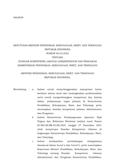 Keputusan Menteri Pendidikan Kebudayaan Riset Dan Teknologi