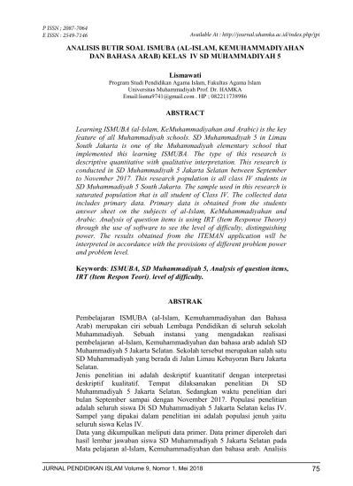 Analisis Butir Soal Ismuba Al Islam Kemuhammadiyahan Dan Bahasa Arab