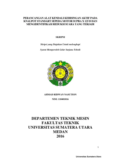 Departemen Teknik Mesin Fakultas Teknik Universitas Sumatera Utara