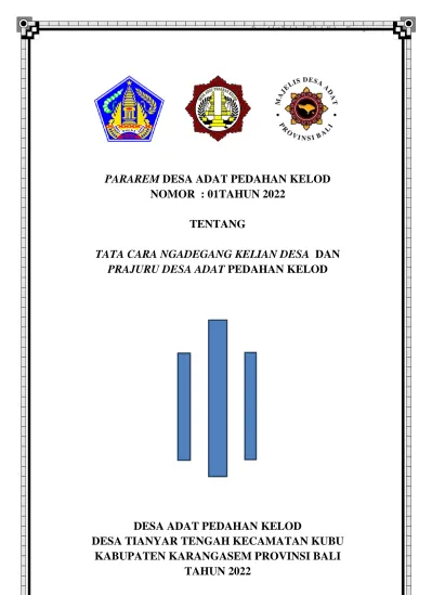 Pararem Desa Adat Pedahan Kelod Nomor Tahun Tentang Tata Cara