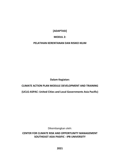Adaptasi Modul Pelatihan Kerentanan Dan Risiko Iklim Dalam