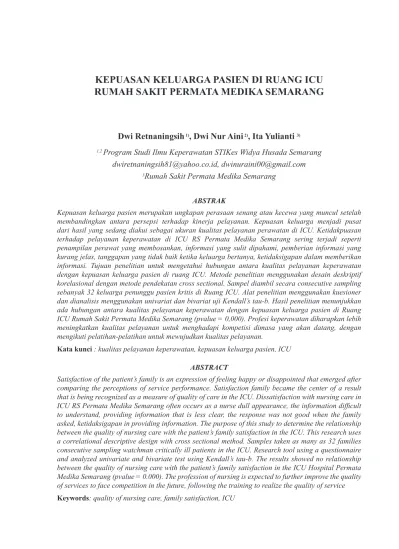Kepuasan Keluarga Pasien Di Ruang Icu Rumah Sakit Permata Medika Semarang