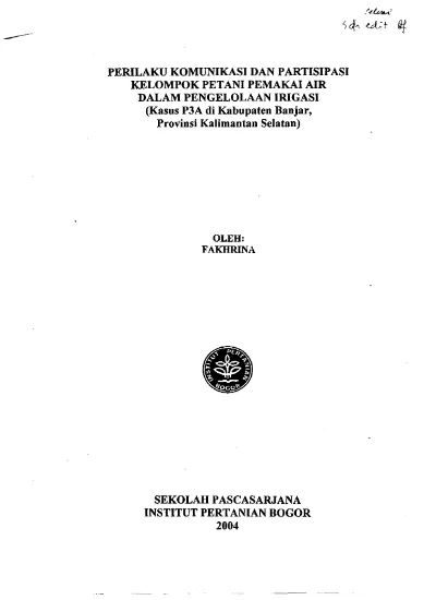 Perilaku Komunikasi Dan Partisipasi Kelompok Petani Pemakai Air Dalam