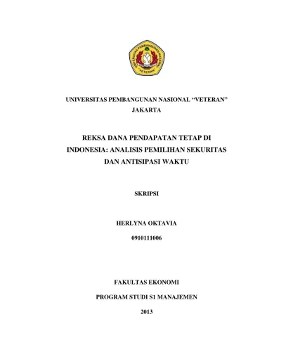 Reksa Dana Pendapatan Tetap Di Indonesia Analisis Pemilihan Sekuritas