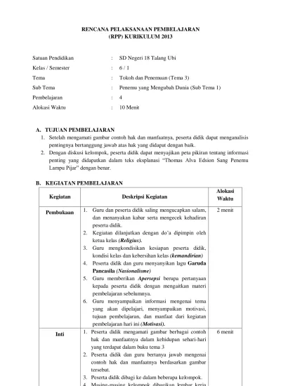 RENCANA PELAKSANAAN PEMBELAJARAN RPP KURIKULUM 2013