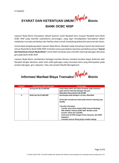 Syarat Dan Ketentuan Umum Bank Ocbc Nisp Informasi Manfaat Biaya Transaksi