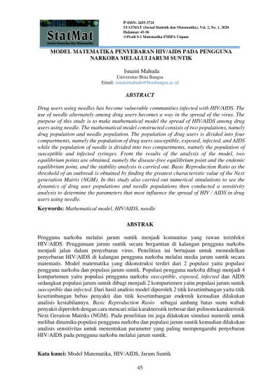 Model Matematika Penyebaran Hiv Aids Pada Pengguna Narkoba Melalui