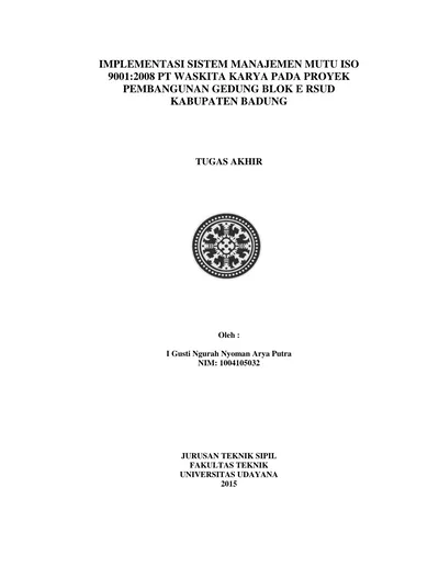 IMPLEMENTASI SISTEM MANAJEMEN MUTU ISO PT WASKITA KARYA PADA