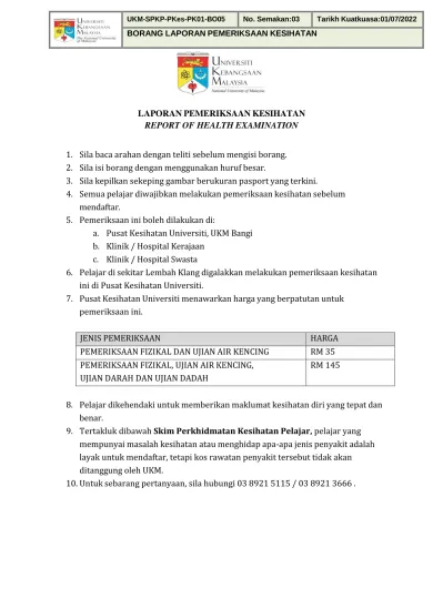 Laporan Pemeriksaan Kesihatan Report Of Health Examination