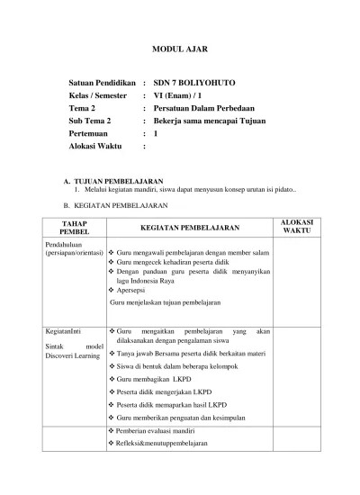 Modul Ajar A Tujuan Pembelajaran Melalui Kegiatan Mandiri Siswa