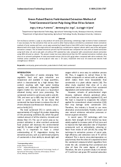 Green Pulsed Electric Field Assisted Extraction Method Of Total