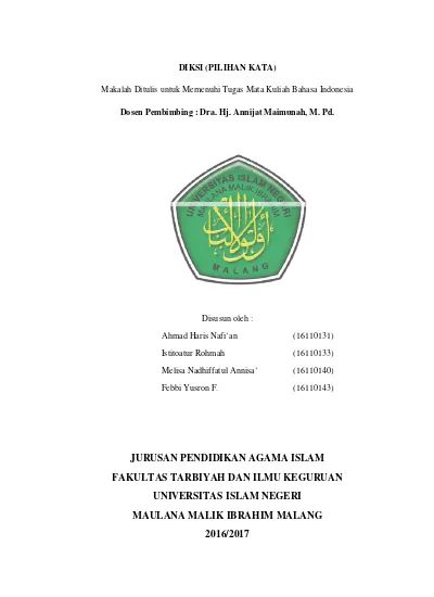 Diksi Pilihan Kata Dosen Pembimbing Dra Hj Annijat Maimunah M Pd