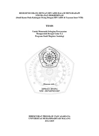 RESILIENSI ORANG DENGAN HIV AIDS DALAM MENGHADAPI STIGMA DAN