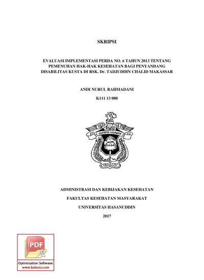 6 TAHUN 2013 TENTANG PEMENUHAN HAK HAK KESEHATAN BAGI PENYANDANG