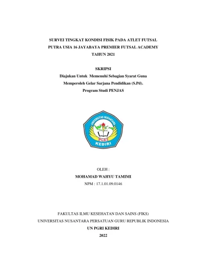 1 SURVEI TINGKAT KONDISI FISIK PADA ATLET FUTSAL PUTRA USIA 16