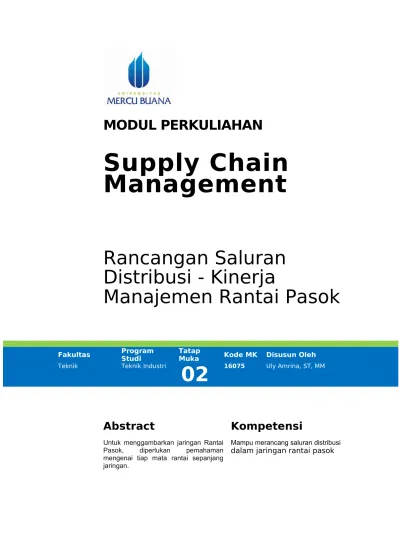 MODUL PERKULIAHAN Supply Chain Management Rancangan Saluran Distribusi