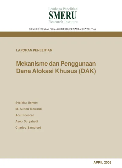 Mekanisme Dan Penggunaan Dana Alokasi Khusus DAK