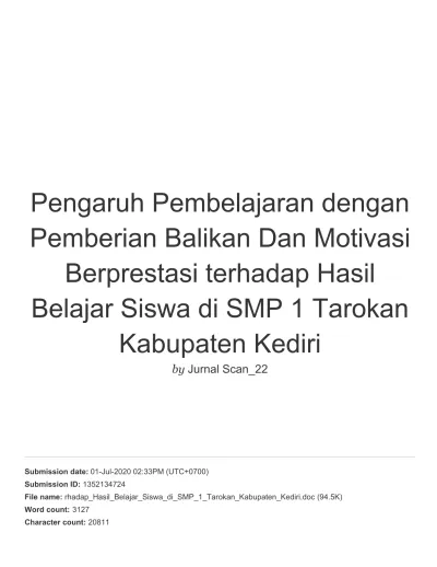 Pengaruh Pembelajaran Dengan Pemberian Balikan Dan Motivasi Berprestasi