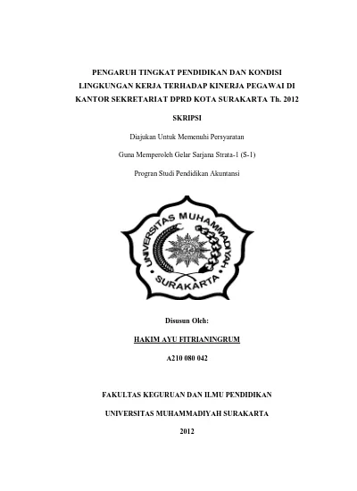 Pengaruh Tingkat Pendidikan Dan Kondisi Lingkungan Kerja Terhadap