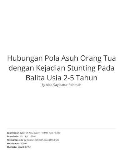 Hubungan Pola Asuh Orang Tua Dengan Kejadian Stunting Pada Balita Usia