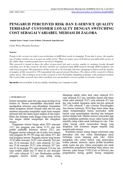 Pengaruh Perceived Risk Dan E Service Quality Terhadap Customer Loyalty