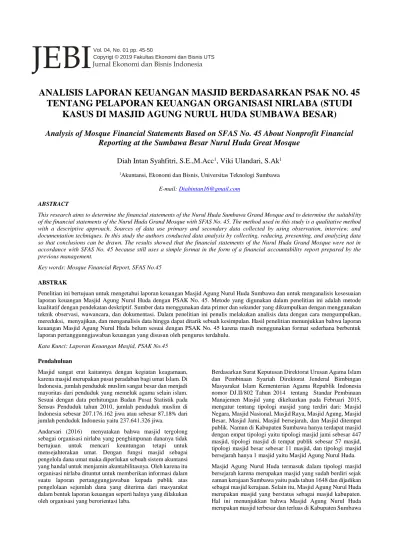 Analisis Laporan Keuangan Masjid Berdasarkan Psak No Tentang