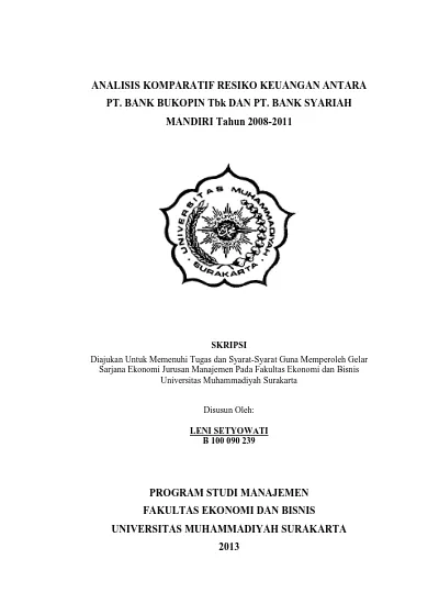 Analisis Komparatif Resiko Keuangan Antara Pt Bank Bukopin Tbk Dan Pt