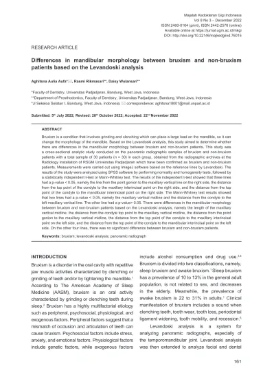 Differences In Mandibular Morphology Between Bruxism And Non Bruxism