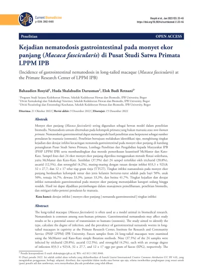 View Of Kejadian Nematodosis Gastrointestinal Pada Monyet Ekor Panjang