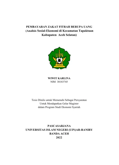 Pembayaran Zakat Fitrah Berupa Uang Analisis Sosial Ekonomi Di