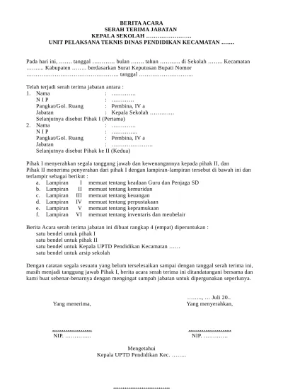 Top PDF Contoh Penyerahan Jabatan SERTIJAB Kepala Sekolah Terbaru